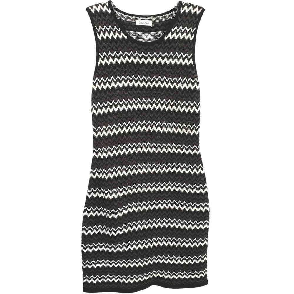 Calvin Klein Chevron Knit Sleeveless Sweater Dress Minimalist PS